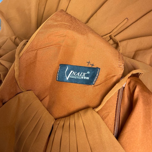 SOLD High Neck Chiffon Long Bridesmaid Dress Burnt Orange Chiffon Waist Tie - Picture 9 of 12